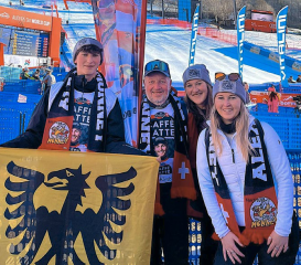 La famille Genoud à Bormio, où Alexis Monney a brillé en décembre avec deux podiums, dont une victoire mémorable. DR