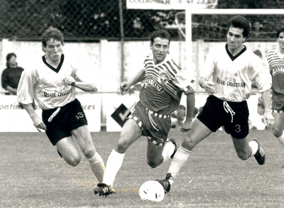 De gauche à droite, Raboud, Bozzi et Blasco lors d’un match en 1991 à Colombier. MCFREDDY